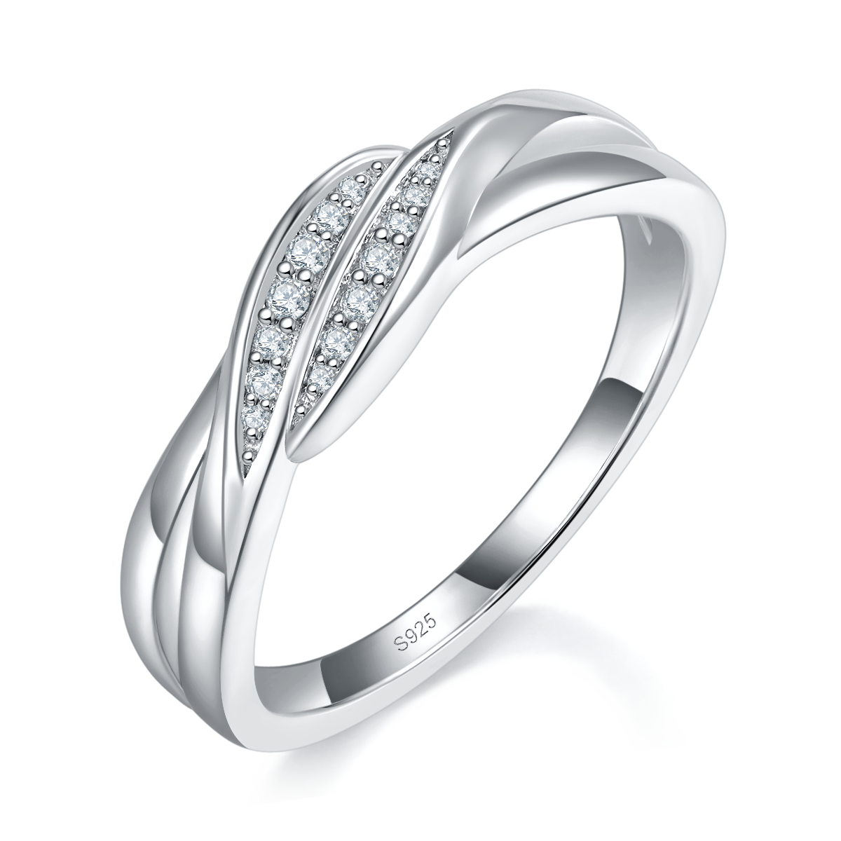 双臂扭臂排戒S925银镀白金定制选款副石莫桑钻0.075ct