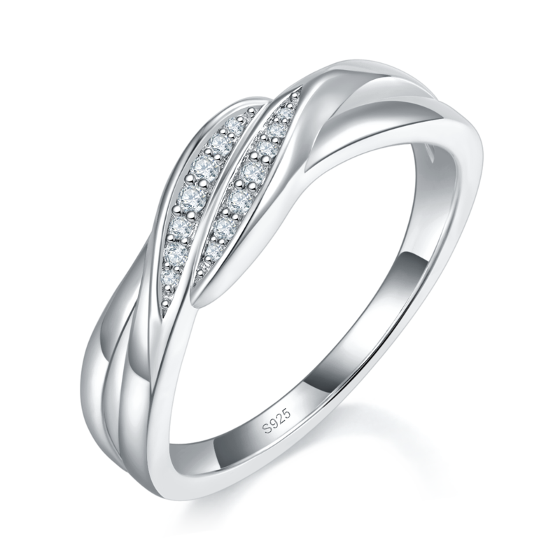双臂扭臂排戒S925银镀白金定制选款副石莫桑钻0.075ct
