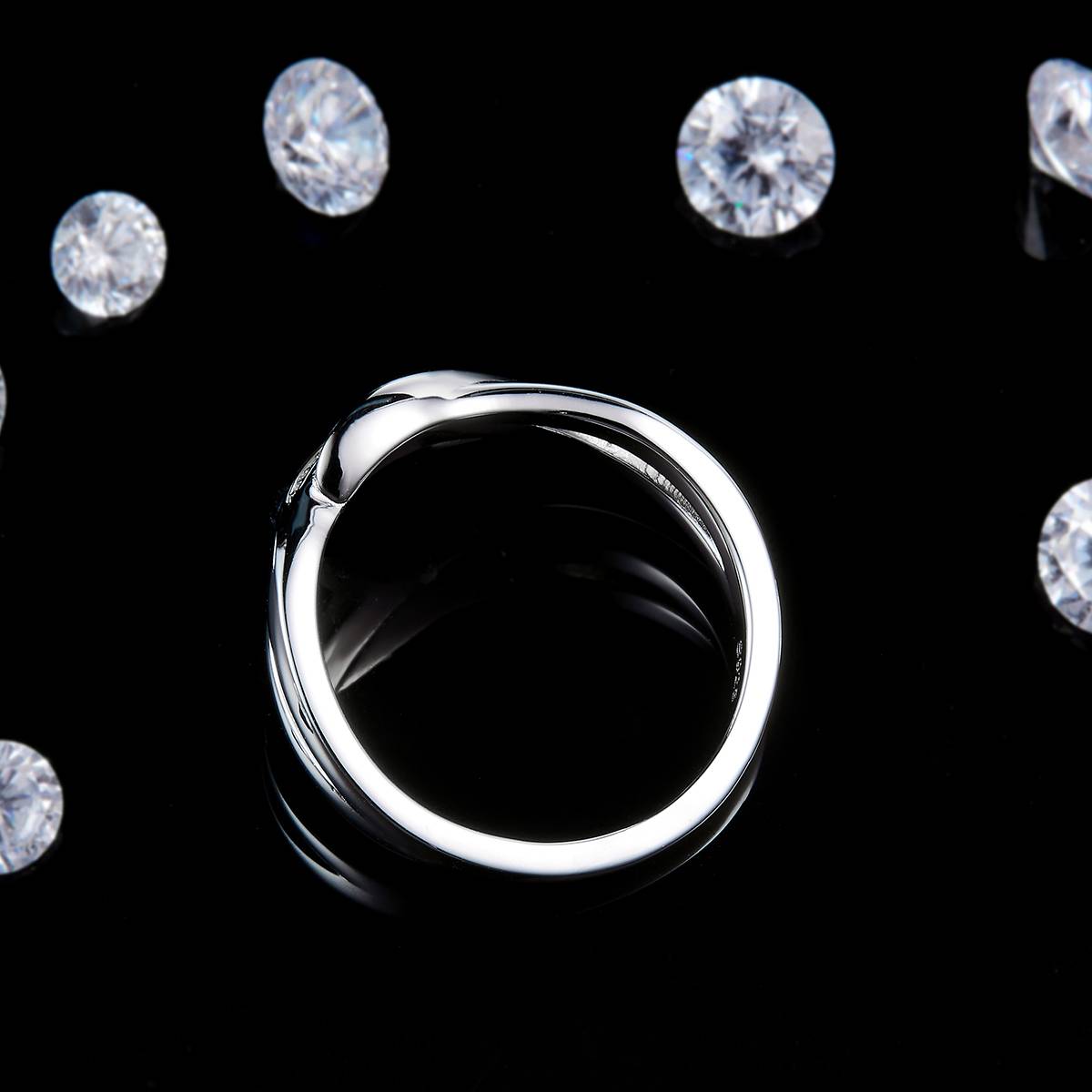 双臂扭臂排戒S925银镀白金定制选款副石莫桑钻0.075ct