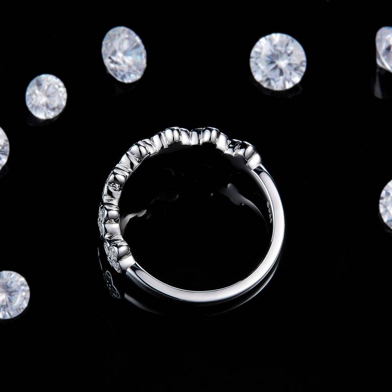 四叶草排戒S925银镀白金定制选款副石Moissanite0.23ct