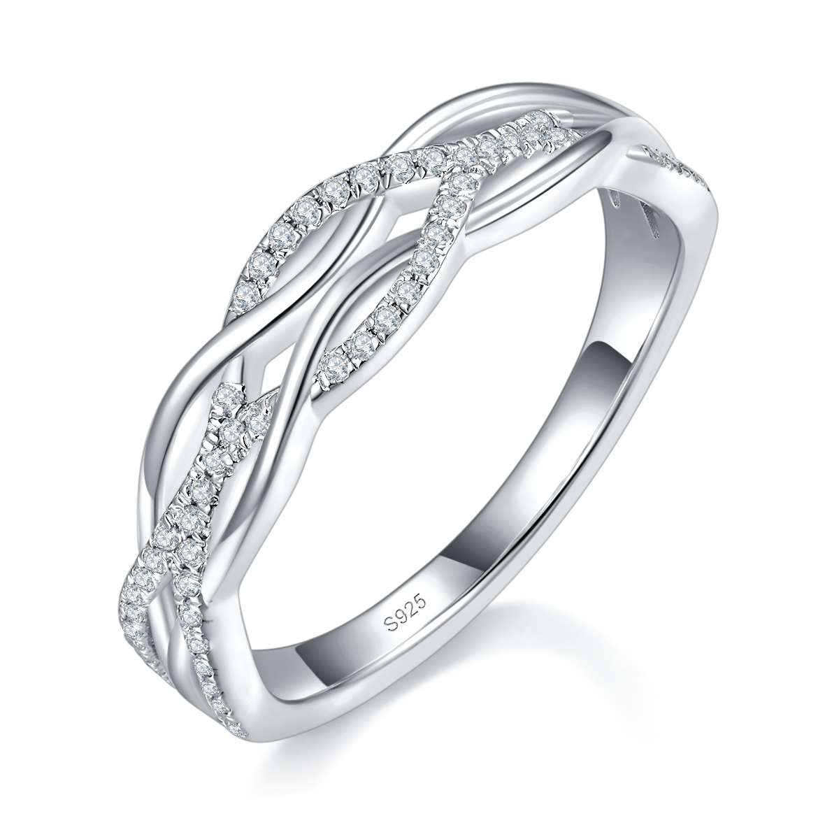 Light Luxury Wave Cross Row Ring S925 Silver Plated Platinum Customized Selection Side Stone Moissanite 0.168ct