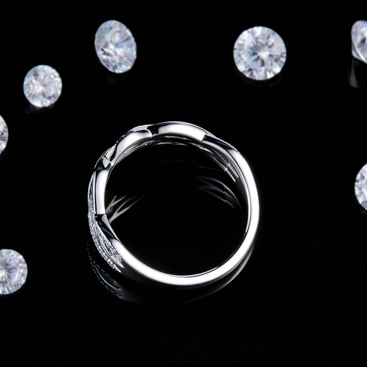 Light Luxury Wave Cross Row Ring S925 Silver Plated Platinum Customized Selection Side Stone Moissanite 0.168ct