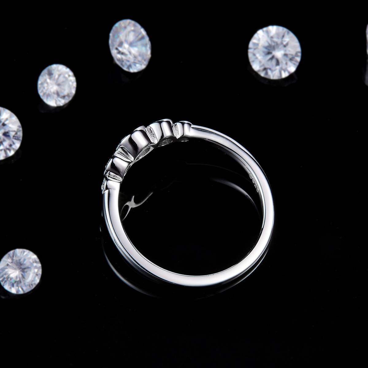 Bubble Ring S925 Silver Plated Platinum Customized Selection Side Stone Moissanite 0.37ct