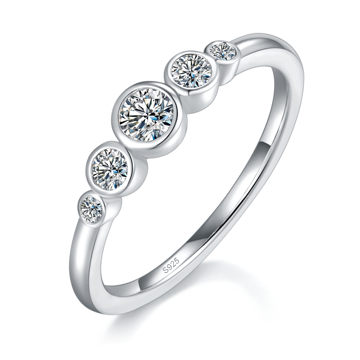 Bubble Ring S925 Silver Plated Platinum Customized Selection Side Stone Moissanite 0.37ct