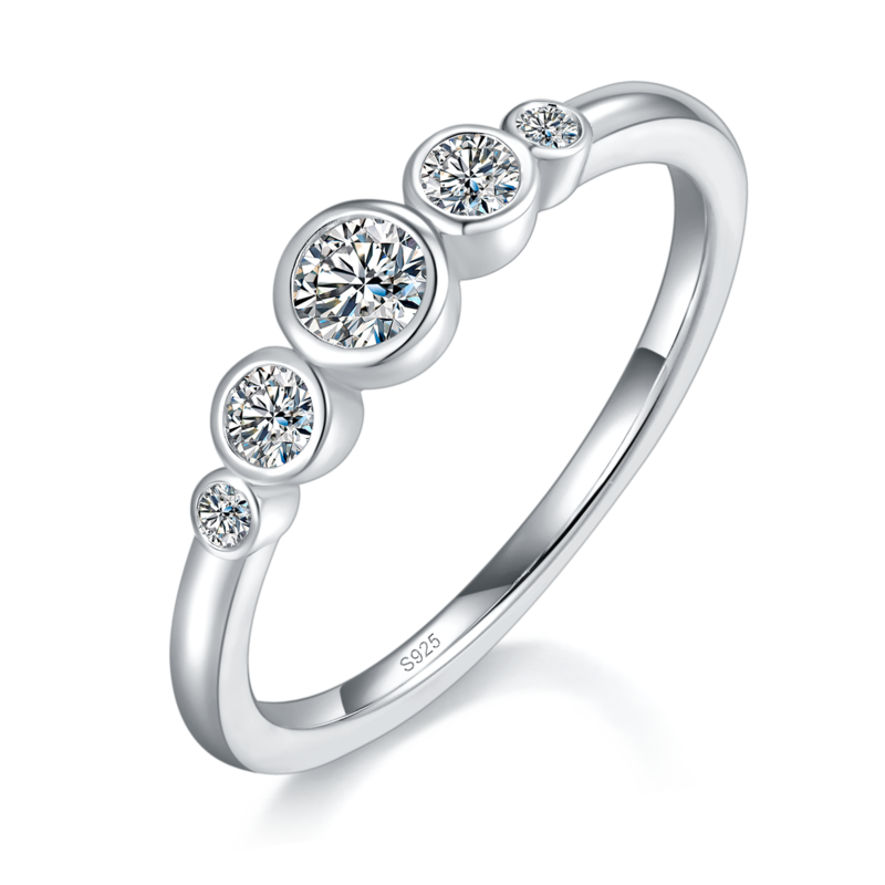 水泡排戒S925银镀白金定制选款副石莫桑钻0.37ct