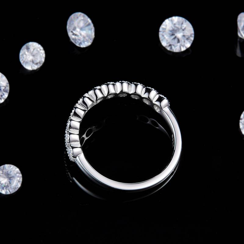 百搭叠带护戒花纹排戒S925银镀白金定制选款副石Moissanite0.21ct