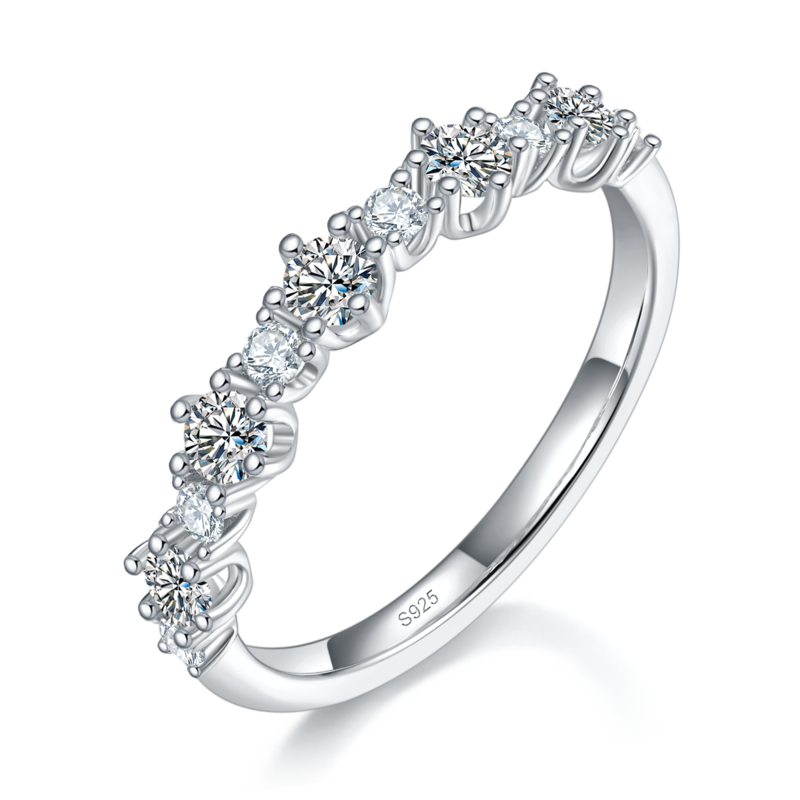 小碎钻Exquisite排戒S925银镀白金定制选款副石Moissanite0.53ct