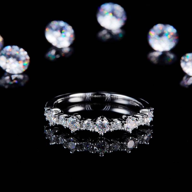 小碎钻Exquisite排戒S925银镀白金定制选款副石Moissanite0.53ct