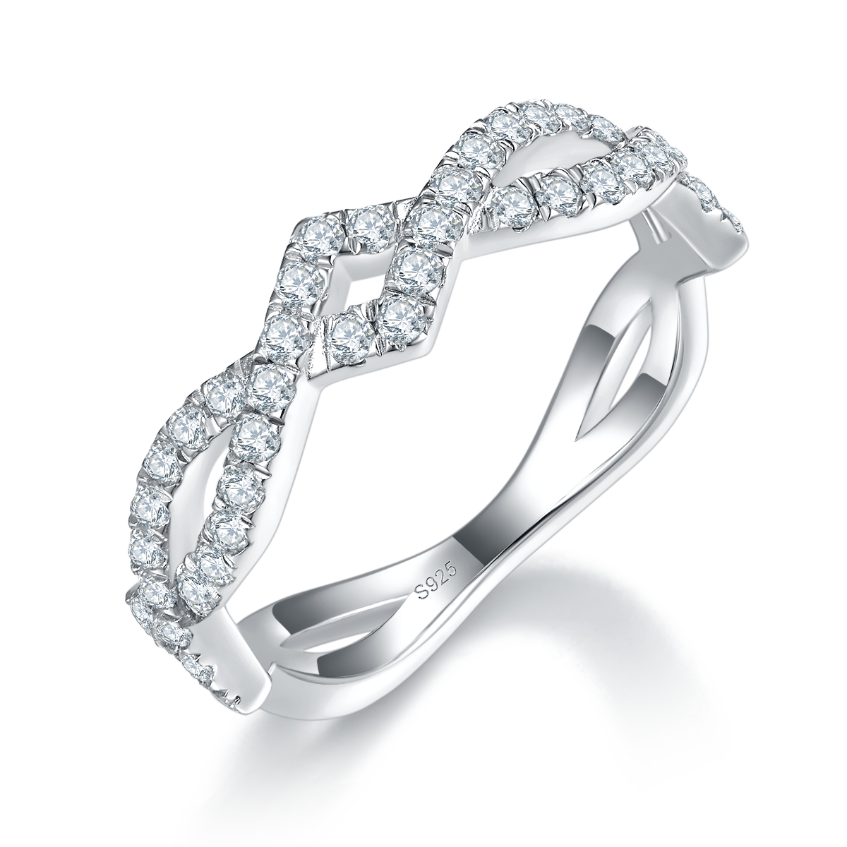 Double arm winding ring S925 silver plated platinum customized option Side Stone Moissanite 0.6ct