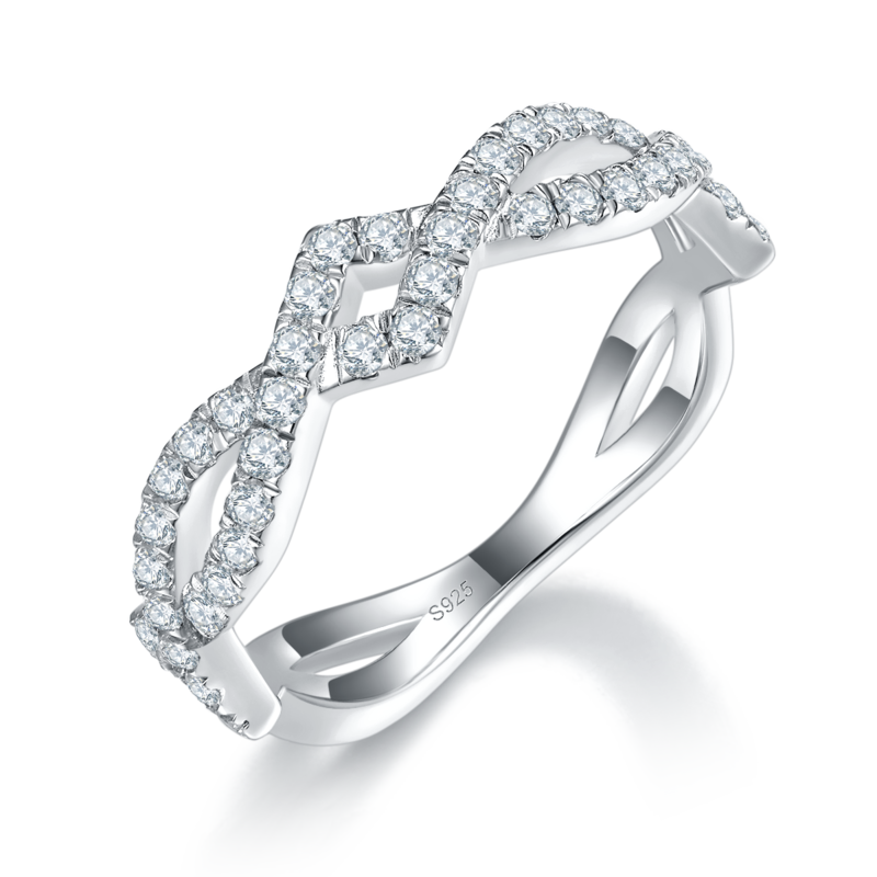 双臂缠绕排戒S925银镀白金定制选款副石莫桑钻0.6ct