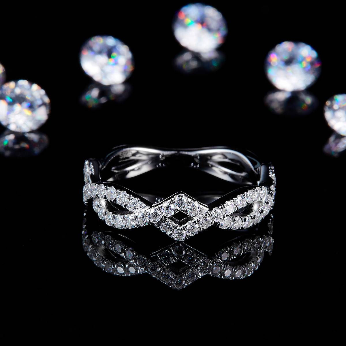 Double arm winding ring S925 silver plated platinum customized option Side Stone Moissanite 0.6ct