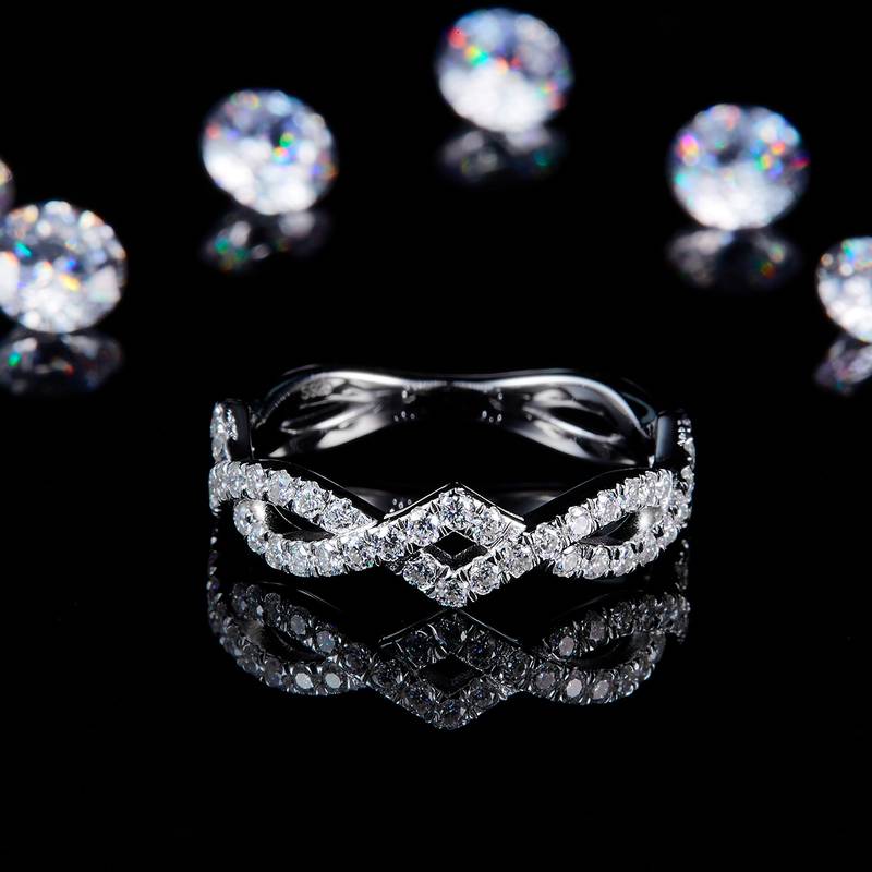 双臂缠绕排戒S925银镀白金定制选款副石莫桑钻0.6ct