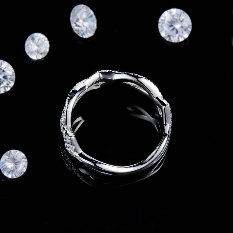 双臂缠绕排戒S925银镀白金定制选款副石莫桑钻0.6ct