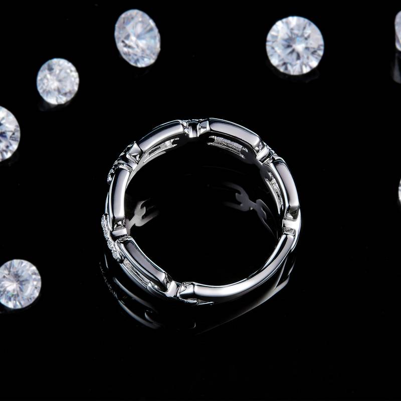 镂空方块链条排戒S925银镀白金定制选款副石Moissanite0.1ct