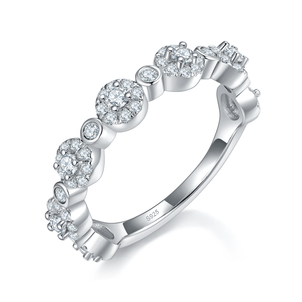 Light Luxury Half Circle Broken Diamond Ring S925 Silver Plated Platinum Customized Selection Side Stone Moissanite 0.64ct