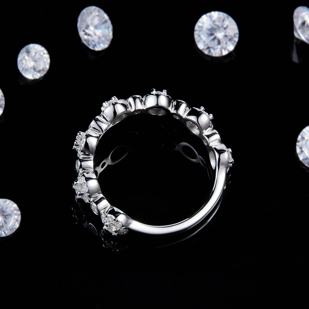 Light Luxury Half Circle Broken Diamond Ring S925 Silver Plated Platinum Customized Selection Side Stone Moissanite 0.64ct