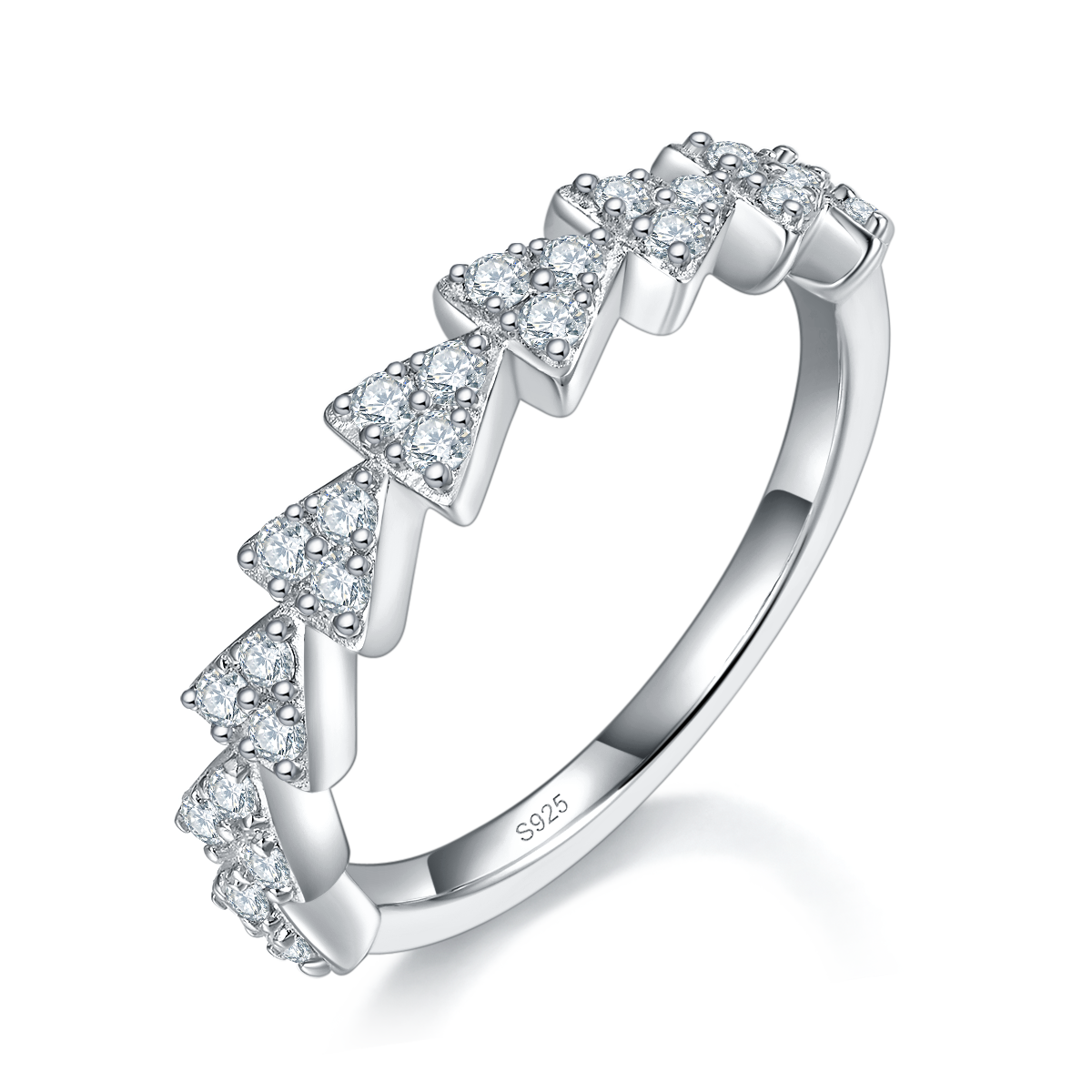Simplified Triangle Ring S925 Silver Plated Platinum Customized Selection Side Stone Moissanite 0.41ct