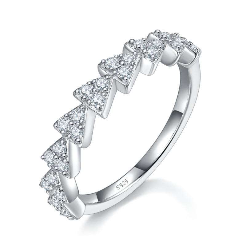 简约三角排戒S925银镀白金定制选款副石Moissanite0.41ct