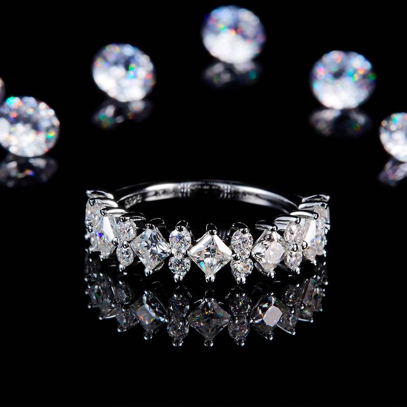 Fashion个性不规则Women's Ring排戒S925银镀白金定制选款副石Moissanite2.46ct