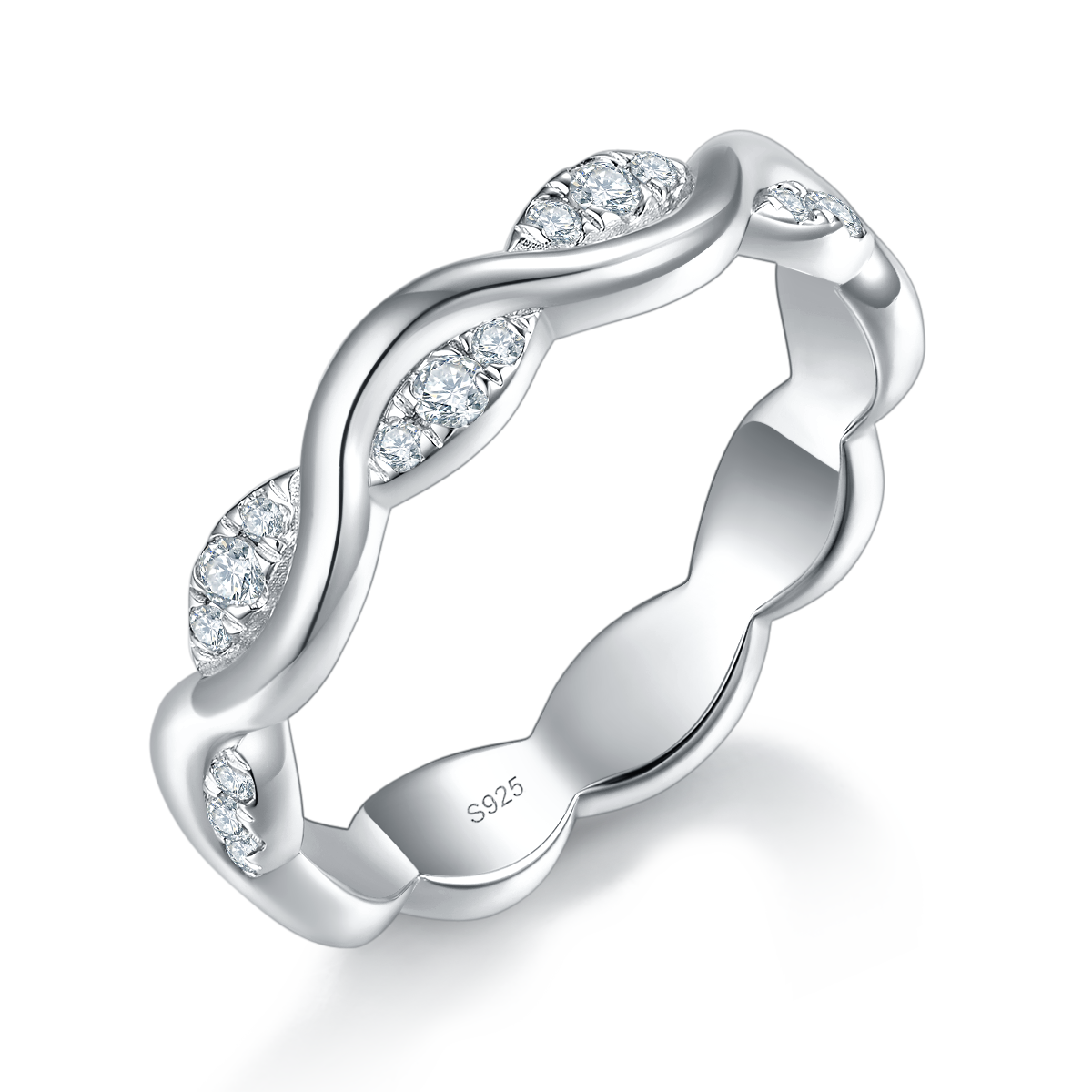 星河环绕女戒排戒S925银镀白金定制选款副石莫桑钻0.18ct