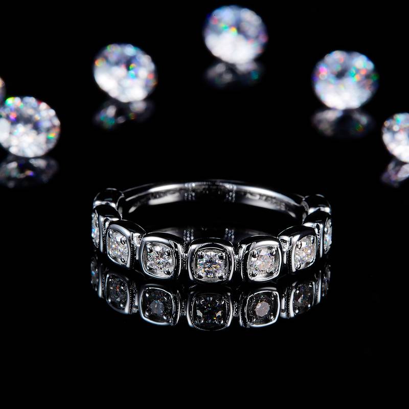 2.4mm圆钻包镶排戒S925银镀白金定制选款副石Moissanite0.45ct