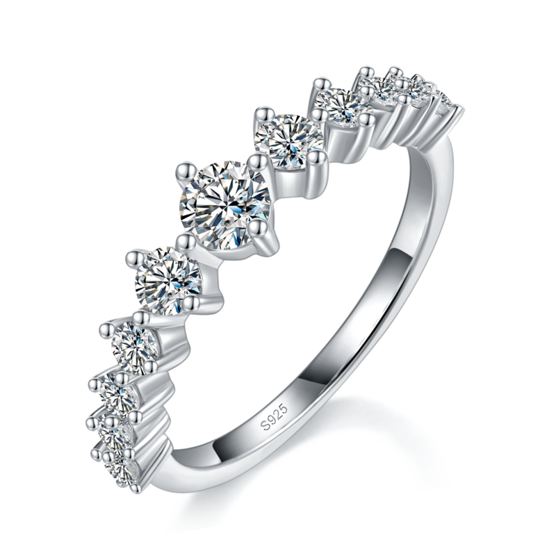 Fashion不规则碎钻排戒S925银镀白金定制选款副石Moissanite0.86ct