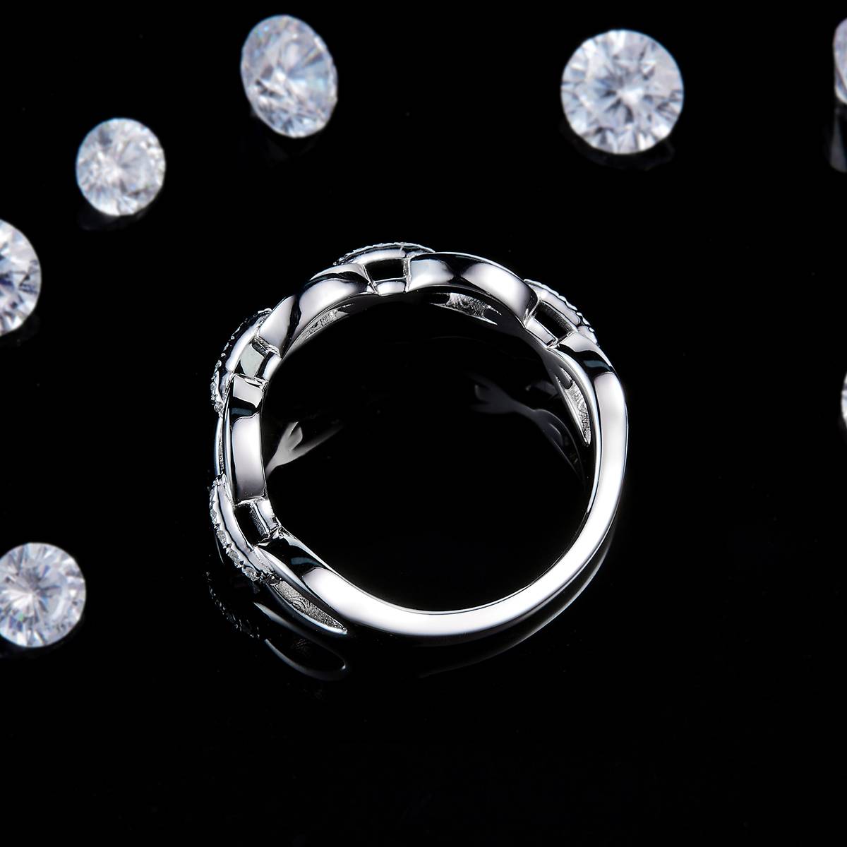 Micro inlaid hip-hop style Cuban chain style ring S925 silver plated platinum custom selection Side Stone Moissanite 0.18ct