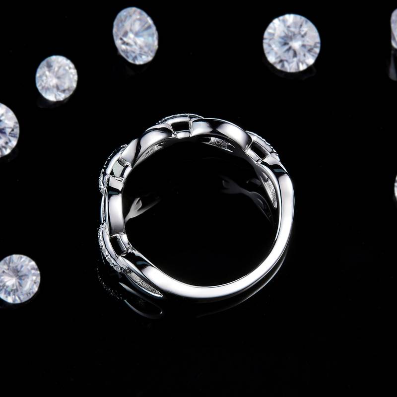微镶嘻哈风Cuban Chain条式排戒S925银镀白金定制选款副石Moissanite0.18ct