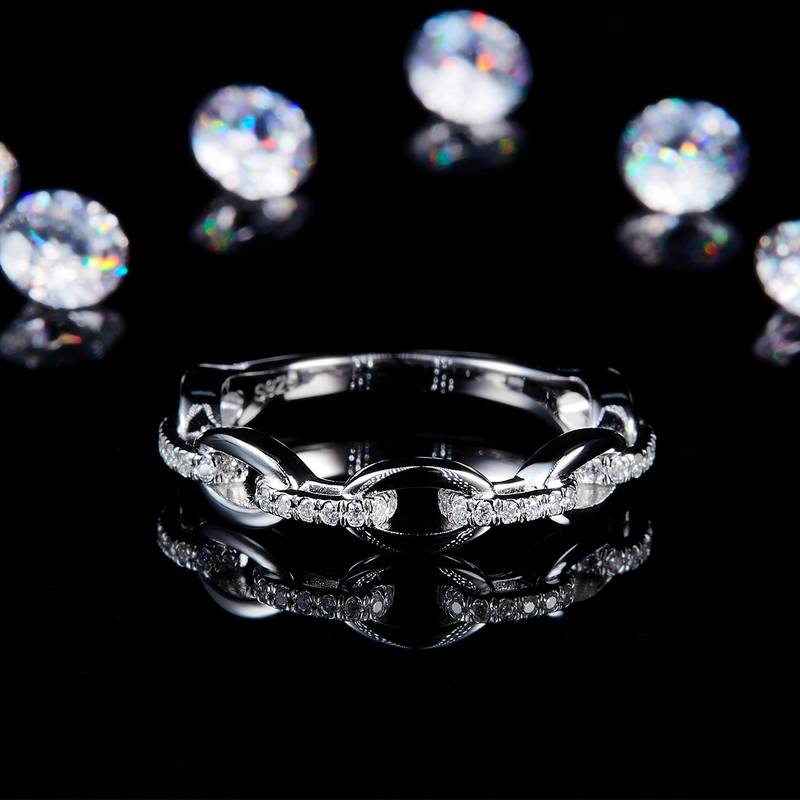 微镶嘻哈风Cuban Chain条式排戒S925银镀白金定制选款副石Moissanite0.18ct