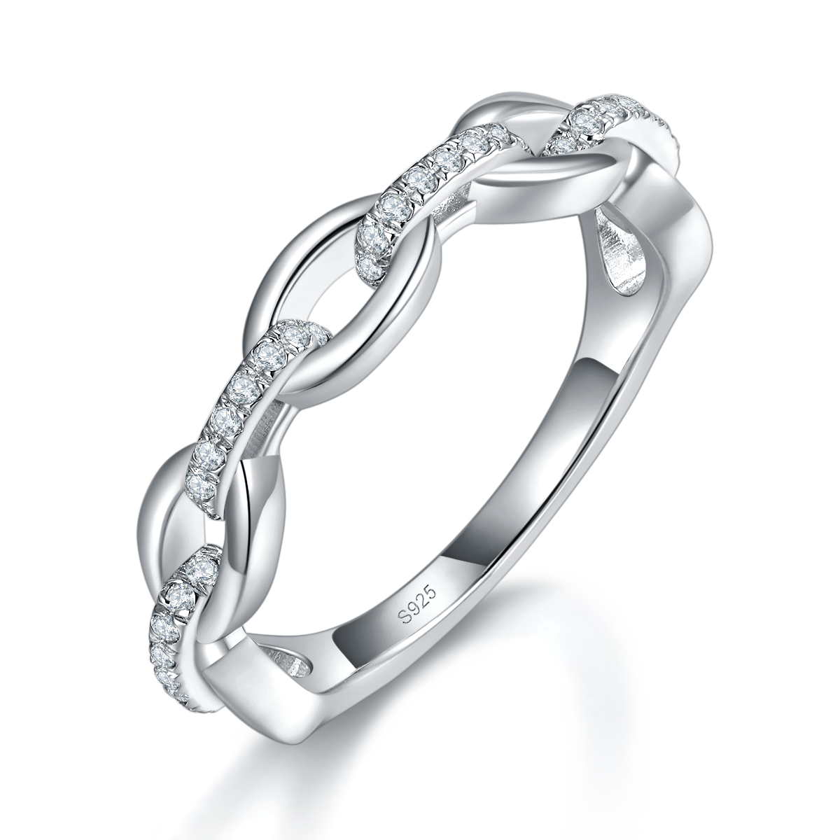 Micro inlaid hip-hop style Cuban chain style ring S925 silver plated platinum custom selection Side Stone Moissanite 0.18ct