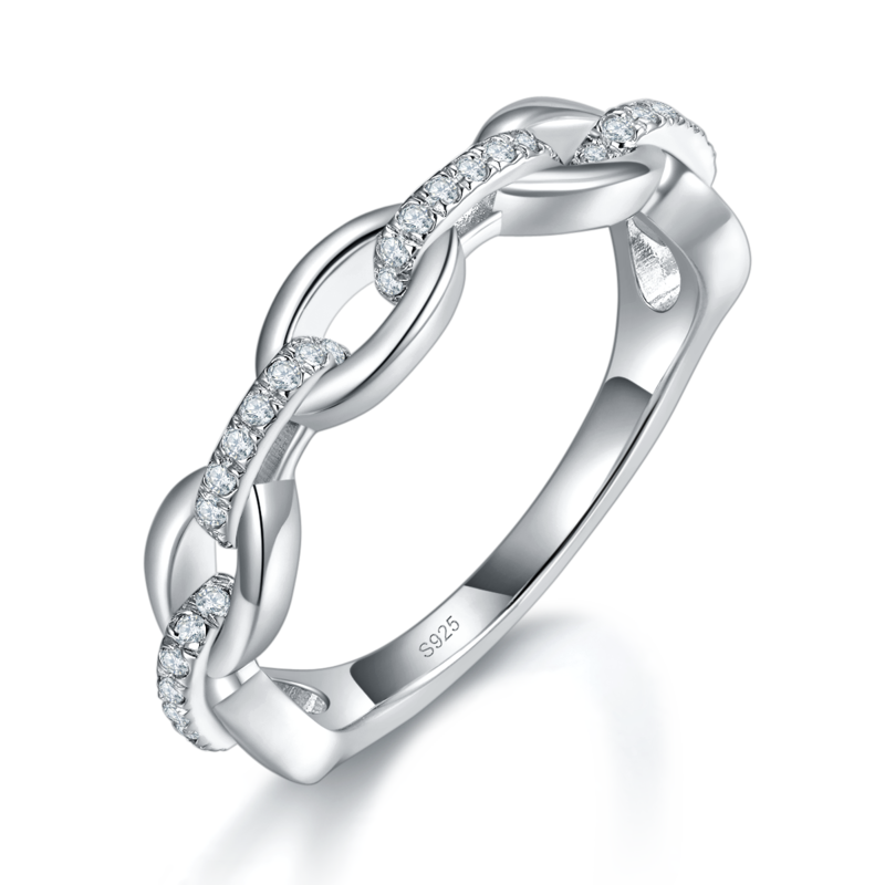 微镶嘻哈风Cuban Chain条式排戒S925银镀白金定制选款副石Moissanite0.18ct