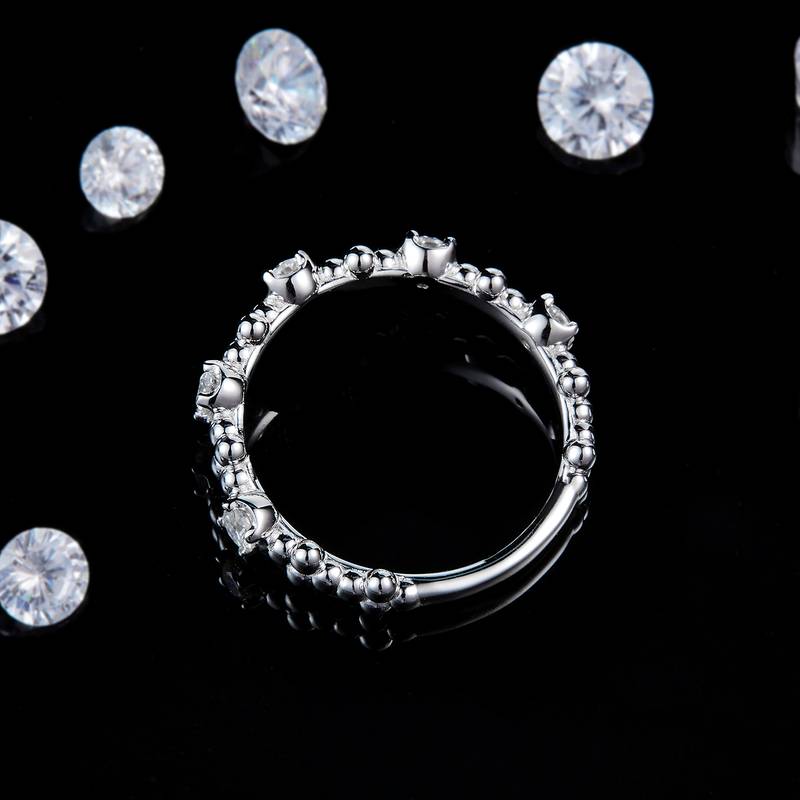 复古式圆珠Women's Ring排戒S925银镀白金定制选款副石Moissanite0.35ct