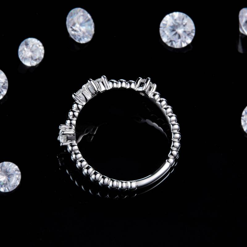 复古叠带珠珠Women's Ring排戒S925银镀白金定制选款副石Moissanite0.26ct
