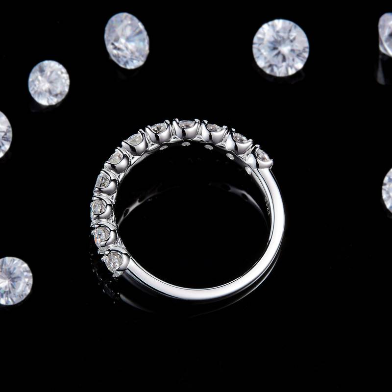 3.0mm半圈碎钻排戒S925银镀白金定制选款副石莫桑钻1.1ct