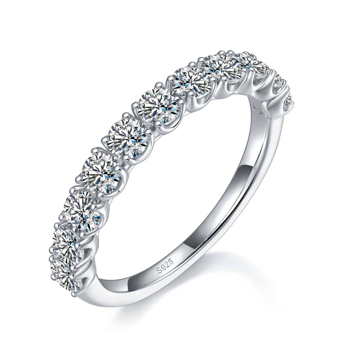 3.0mm Half Circle Broken Diamond Ring S925 Silver Plated Platinum Customized Selection Side Stone Moissanite 1.1ct