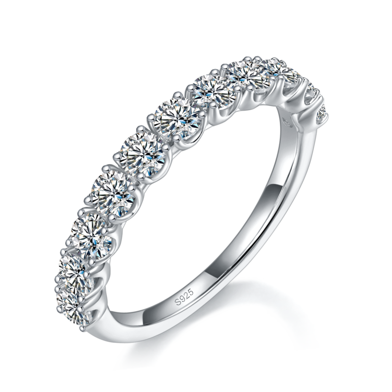 3.0mm半圈碎钻排戒S925银镀白金定制选款副石莫桑钻1.1ct