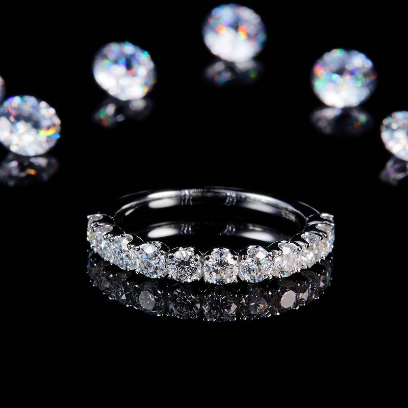 3.0mm半圈碎钻排戒S925银镀白金定制选款副石莫桑钻1.1ct