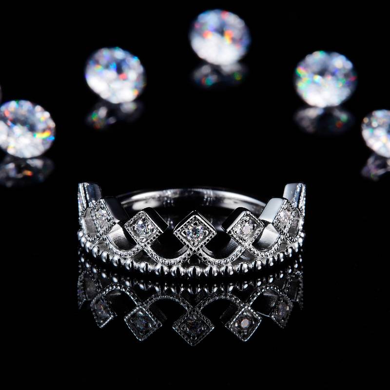 公主皇冠Women's Ring排戒S925银镀白金定制选款副石Moissanite0.14ct