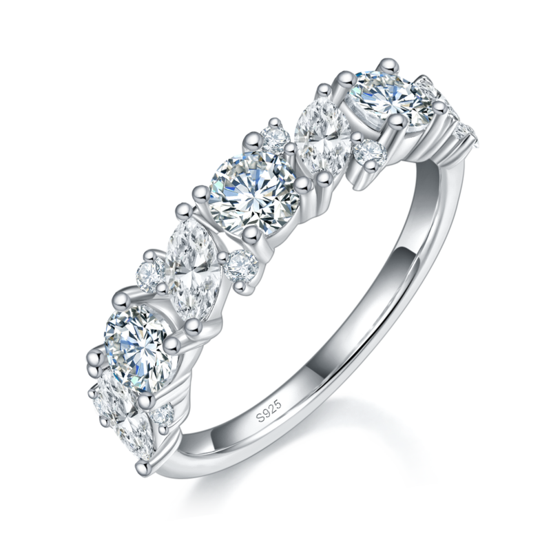 异形钻排戒S925银镀白金定制选款副石Moissanite1.82ct