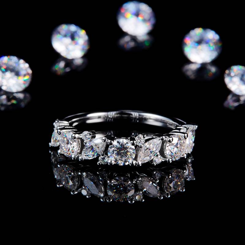 异形钻排戒S925银镀白金定制选款副石Moissanite1.82ct