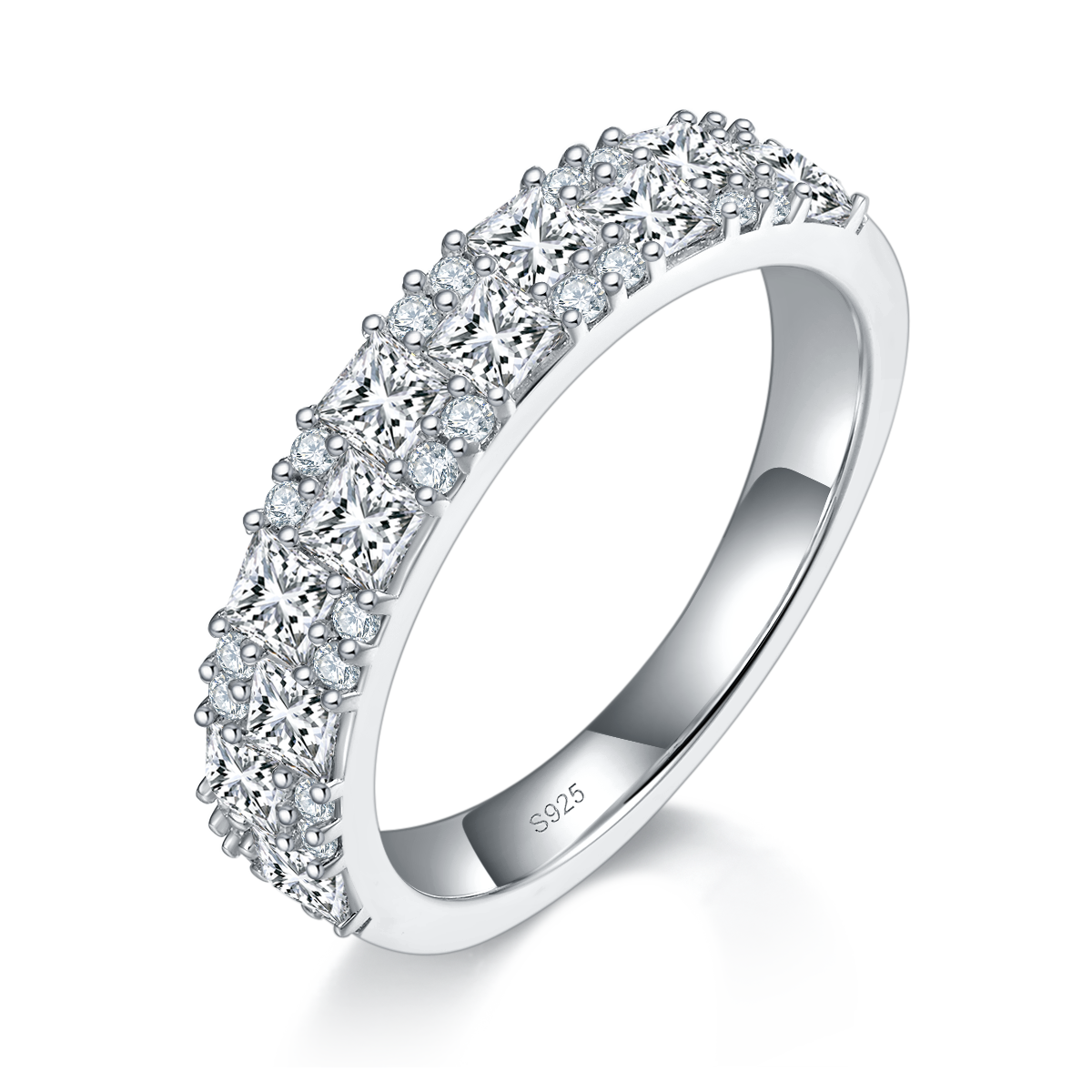 Princess Broken Diamond Ring S925 Silver Plated Platinum Customized Selection Side Stone Moissanite 1.825ct
