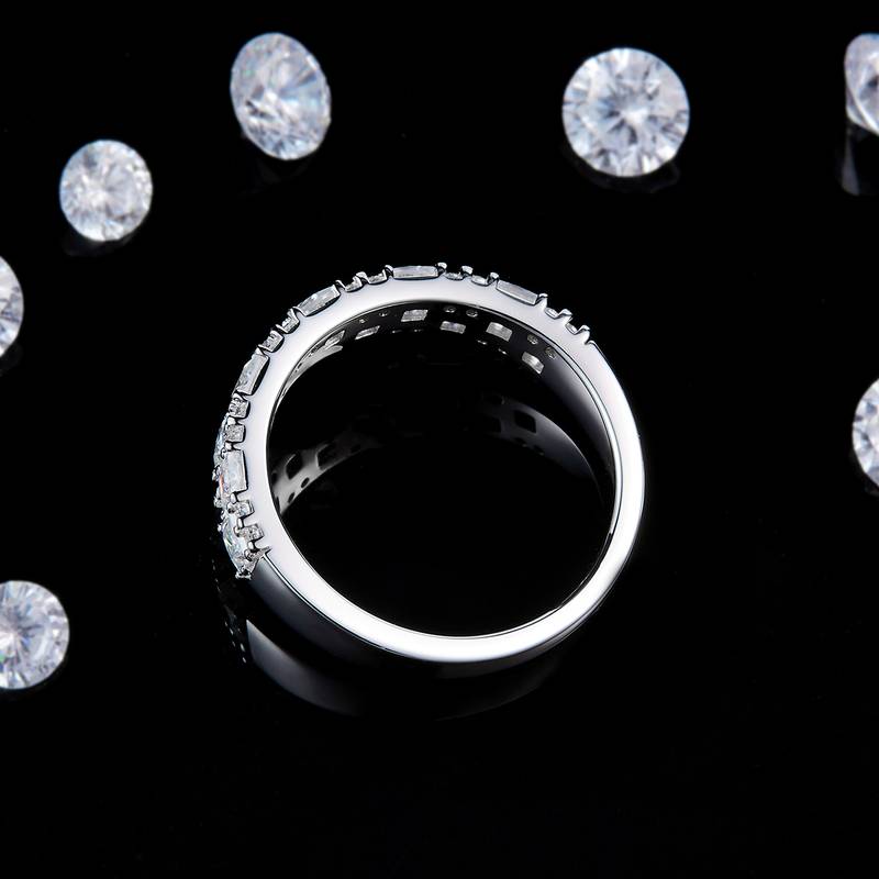 公主方碎钻排戒S925银镀白金定制选款副石Moissanite1.825ct