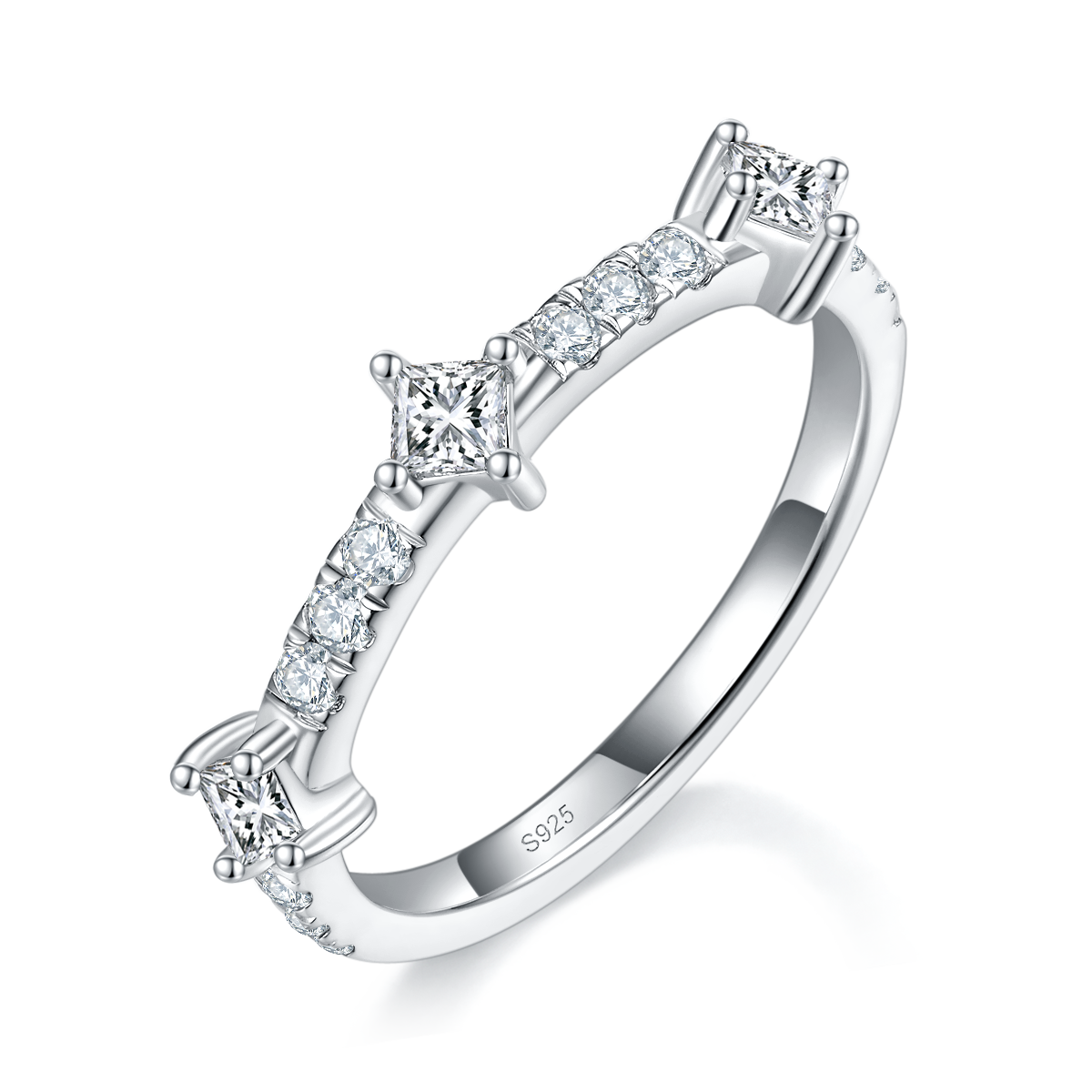 Fashion Half Circle Diamond Ring S925 Silver Plated Platinum Customized Selection Side Stone Moissanite 0.69ct