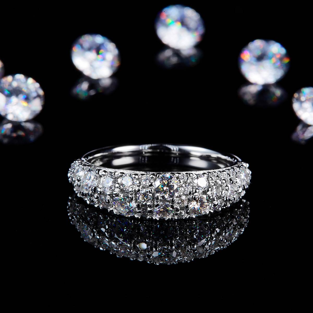 Starry Sky Ring S925 Silver Plated Platinum Customized Selection Side Stone Moissanite 1.17ct