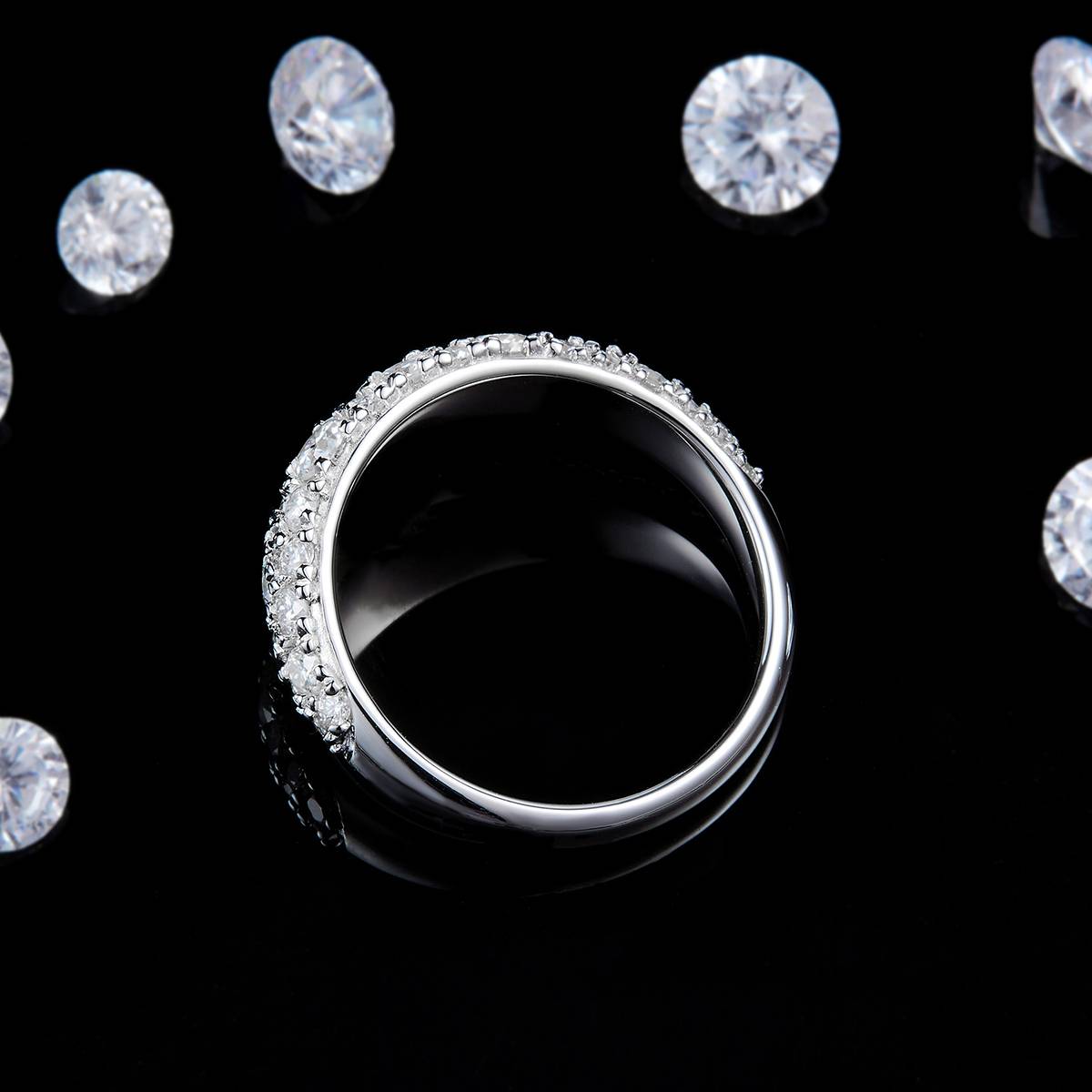 Starry Sky Ring S925 Silver Plated Platinum Customized Selection Side Stone Moissanite 1.17ct