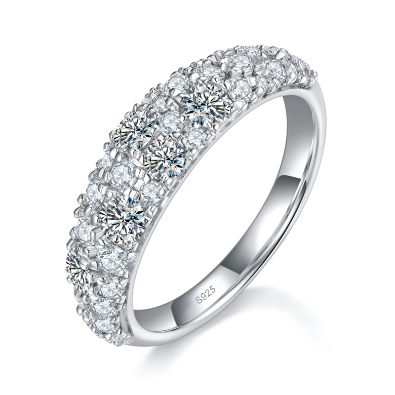 满天星排戒S925银镀白金定制选款副石Moissanite1.17ct