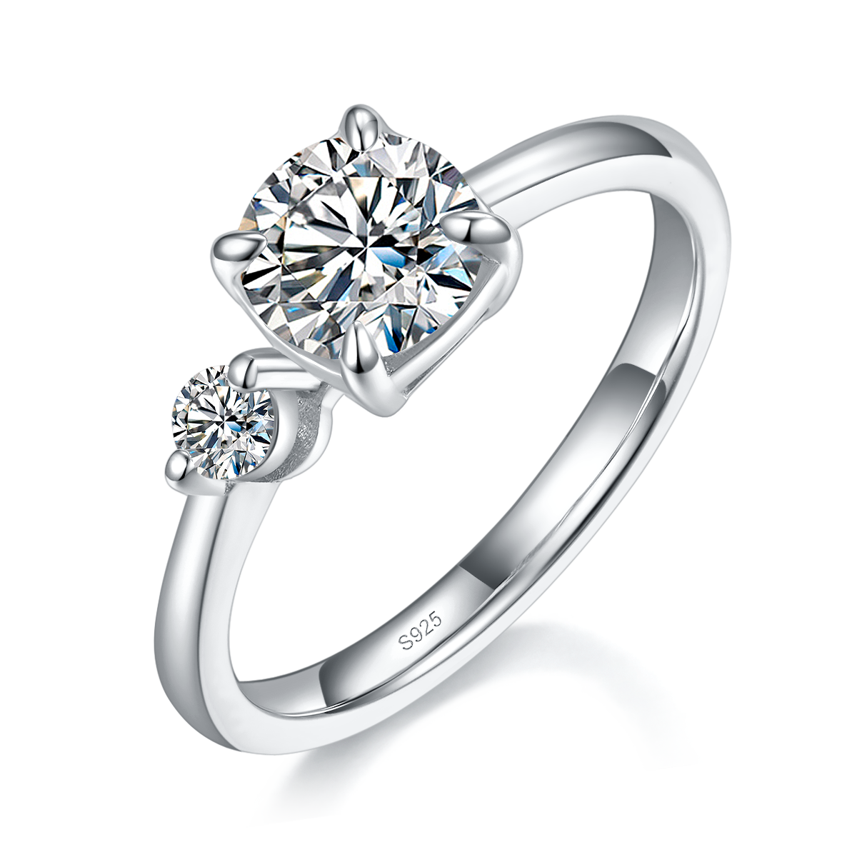 四爪S925银镀白金定制选款主石石莫桑钻1.0ct/副石高碳钻