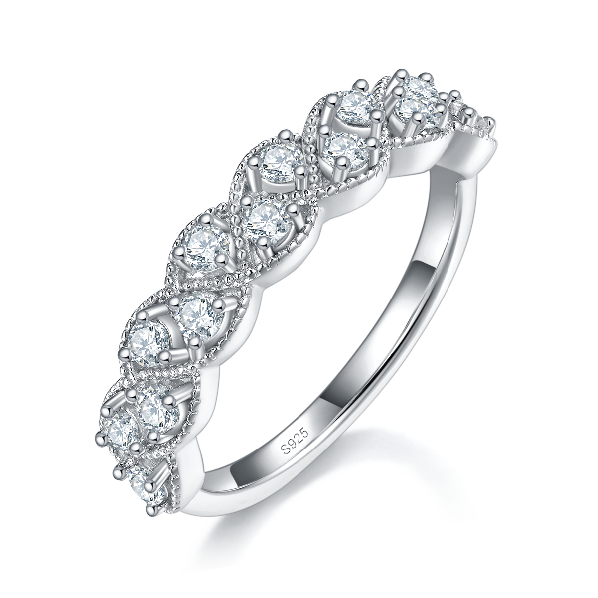 2.0mm排戒S925银镀白金定制选款副石莫桑钻0.39ct