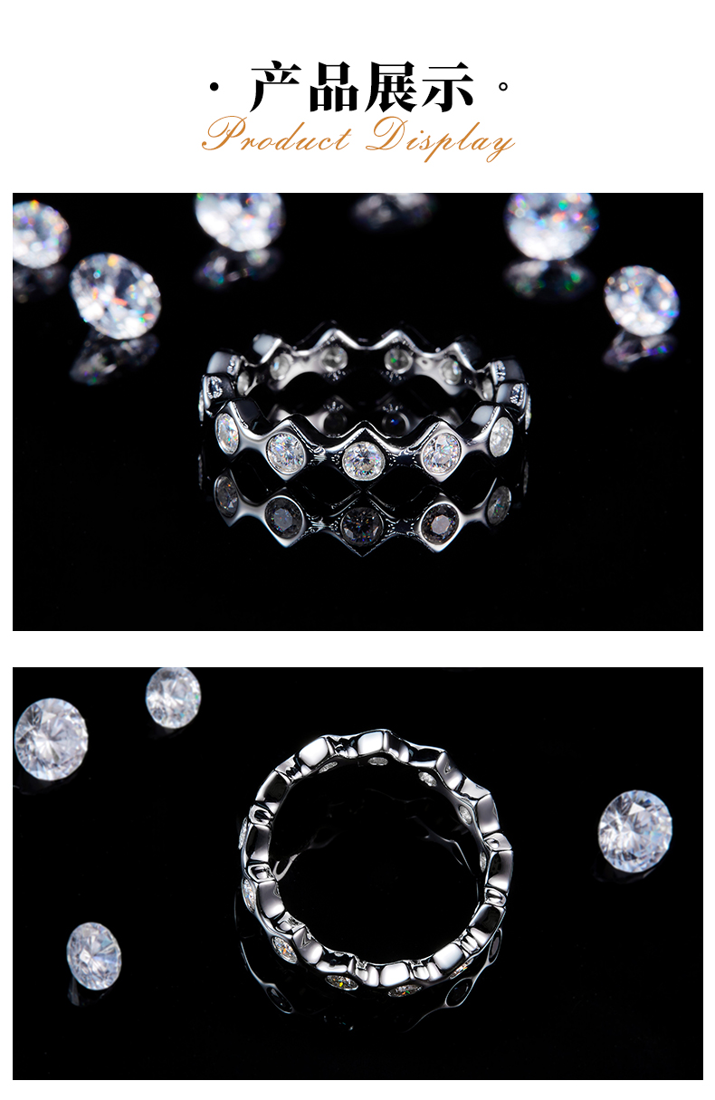 星芒排戒S925银镀白金定制选款副石莫桑钻0.78ct - 3