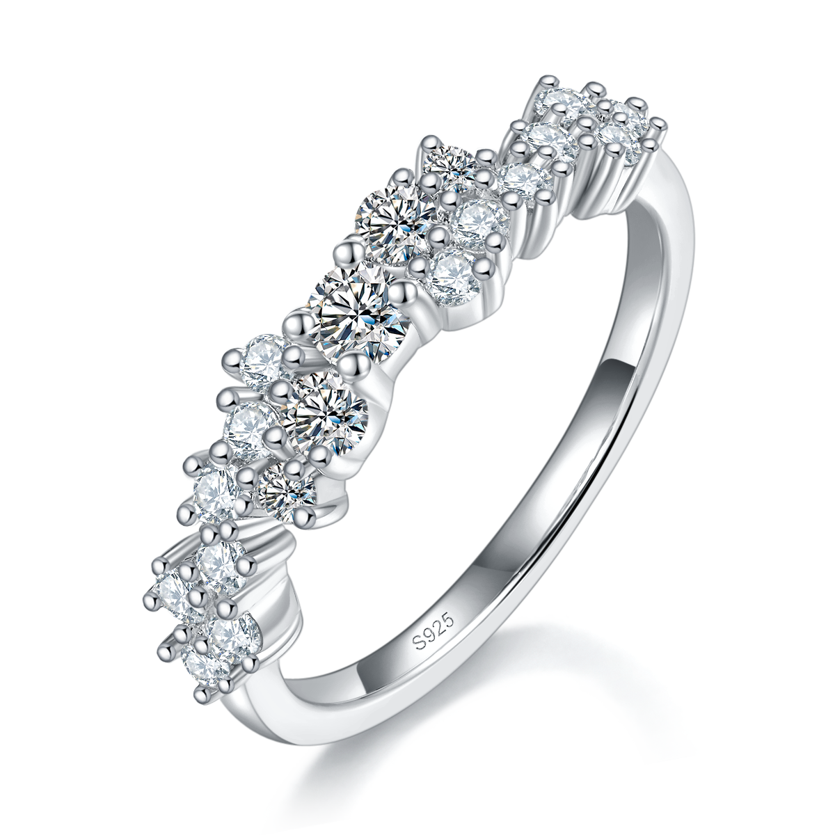 Irregular Broken Diamond Ring S925 Silver Plated Platinum Customized Selection Side Stone Moissanite 0.561ct